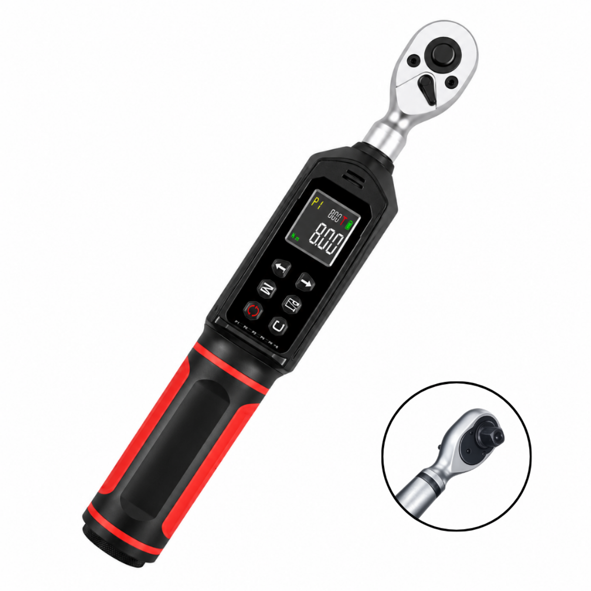 Clé dynamométrique électronique Atelier Valtis 1/4" 10 Nm noire et rouge, avec écran numérique et embout carré, présentée sur fond blanc